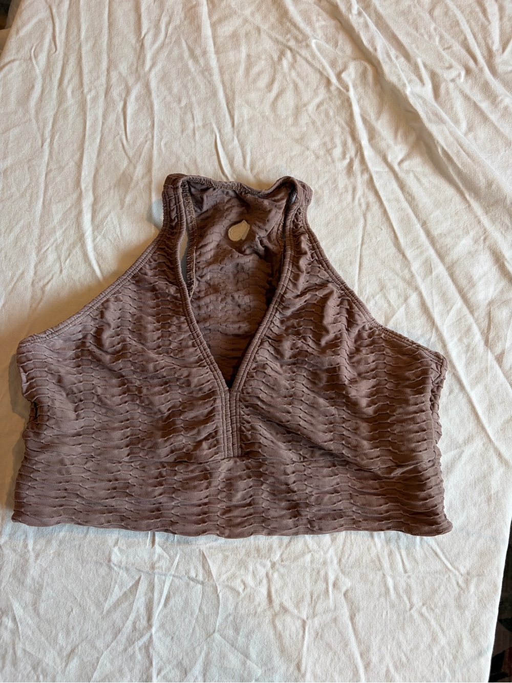 Women's Brown Textured Crop Top Sports Bra